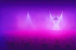 look from above at An orchestra playing on stage purple color scheme, high key lighting, volumetric light high details psychedelic background