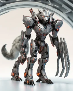 Wolf cyborg ultra quality, hyper-detailed, maximalist, 8k, full body