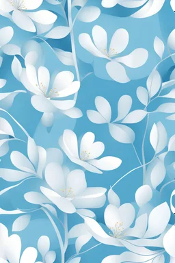 Let your imagination run wild with a modern illustration of a light blue background, adorned with beautiful white lines of pear tree petals in full bloom. The simple lines of the petals are elegantly wavy, creating a sense of fluidity and grace. The vibrant contrast between the blue and white is truly eye-catching.