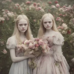 Elle fanning and dakota fanning as flowers, autochrome
