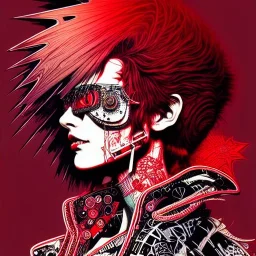 beautiful punk girl, hyper detailed, intricately detailed, illustration by <kilian eng> <Yoji Shinkawa>, darkred tones,