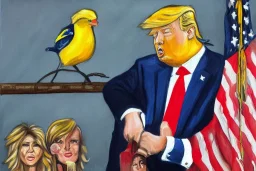 Painting, donald trump is a canary