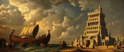 master oil painting by Rembrandt, the ark and the tower of Babel