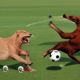 Animals playing soccer