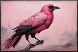 Pink Crow with scarf .19th painting