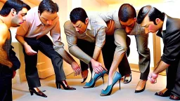 group of men sniff women's high heels