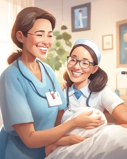 A warm, inviting image of a caring nurse providing personalized care to a smiling patient at home