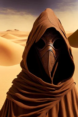 wizard mask brown robe hood desert