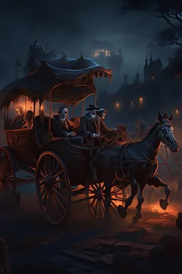 Bosch nightmares paint inf style Title: "Dracula chariot at night, insanely detailed octane render trending on artstation, 8k artistic photography, photorealistic concept art, soft natural volumetric cinematic perfect light, chiaroscuro, award-winning photograph, masterpiece, oil on canvas, Raphael, Caravaggio, Greg Rutkowski, people, beksinski, Giger