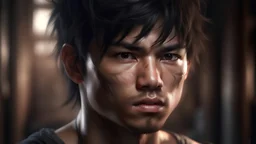 /imagine prompt: realistic, personality: [Illustrate a series of intense training montages, showcasing the young man's journey to becoming a skilled warrior. this young man with black hair and hazel eyes, Show him sparring with fellow trainees, performing acrobatic maneuvers, and engaging in grueling physical exercises. His face displays a fierce determination and concentration] unreal engine, hyper real