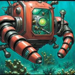 90's fantasy tcg art of coral diving robot