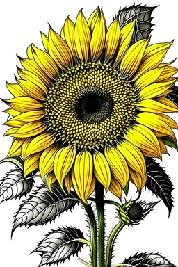 turn this into a beautiful sunflower black outline, white background