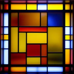 Hyper realistic piet mondrian stained glass window with lead, 4k