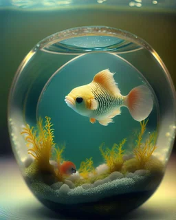 A cute little dolhin in a small circular fish tank.