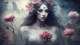 beautiful woman phantom, flower, mysticism