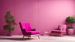Viva magenta wall background mockup with armchair furniture and decor of the year 2023.3d rendering