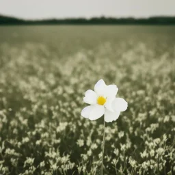 single long stem white flower in a field, polaroid, tender, soft focus, award winning landscape photography, nature photography, r/mostbeautiful