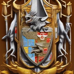 coat of arms of a troglodyte city in the moutains, very detailed