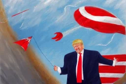 Painting, donald trump flying a kite in a rainstorm