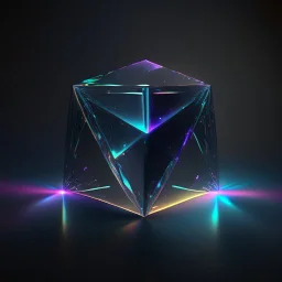 3d holographic geometric shape isolated on infinite dark background, glow, glass effect, 4k.