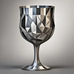 A simple silver goblet held by sara plain and tall, in cubism art style