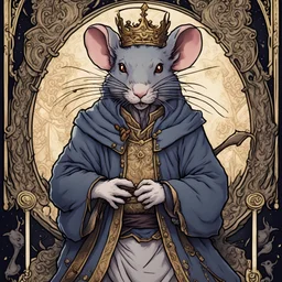 Enter the Rat King, in anime tarot card art style