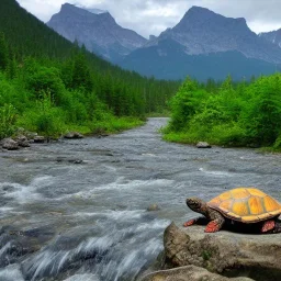 turtle and mountain river