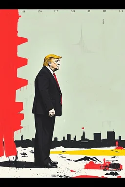 trump standing in gaza in the style of basqiat