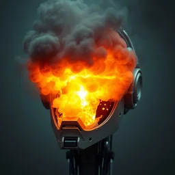 bild von einem Roboter kopf dessen gehirn mit rauch explodiert