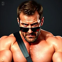 muscular Hans Gruber from the movie Die Hard, dark sunglasses