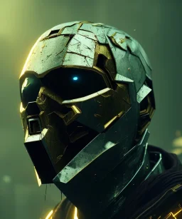 A badass wearing a broken mask, atmospheric, realistic, unreal engine, cinematic lighting, octane render.
