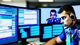 calm male cop dispatcher confused by evil hacker virus in the phone