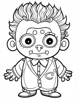 outline art for halloween coloring pages for kids with cartoon cute happy frenkeinstein , white background, Sketch style, full body, only use outline, clean line art, white background, no shadows and clear and well outlined, coloring page for kids, kawaii style