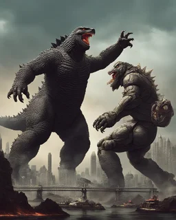 Godzilla fighting vs robot kong