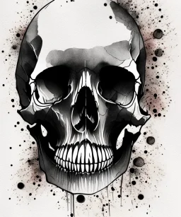 minimal lineart skull. watercolor and ink