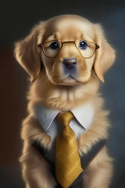 un perrito golden super real con bonitos ojos tiernos y vestido como profesor, doctor, ingeniero, policia, bombero, estudiante universitario, arquitecto, abogado
