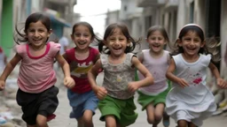 little girls have wings on there shoulders running happy in gaza