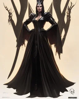 old evil queen in black leather gown, femme fatale, volouptous, busty, cleavage, angry, emperious, 8k resolution concept art portrait by Greg Rutkowski,