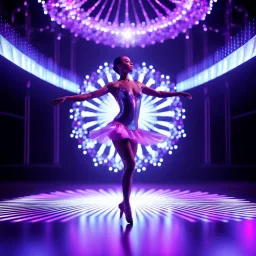 mocap graphic, balerina dancing in a 3d recursive fractal stage with disco fashing lights