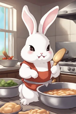 Cute chubby bunny floppy ears adventurer dnd cooking art realism