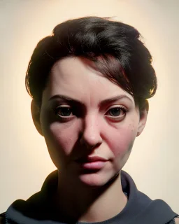 Realistic Waist up Portrait, muppet, short hair style, photo studio, unreal engine 5, god lights, ray tracing, RTX, lumen lighting, ultra detail, volumetric lighting, 3d.