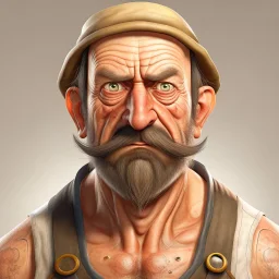 muscular ugly 40 year old fisherman with large eyes and an apron and mutton chops realistic digital art