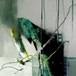 Minimal contemporary abstract oil paintings close up person wearing hazmat suit limbs sinew and concrete fragments. Wires hanging. illuminated at night style of Justin Mortimer And Francis bacon And ashley wood