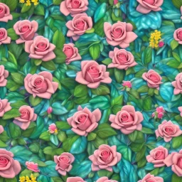 a highly detailed painting of Ecuador Roses, seamless pattern, pop surrealism, high resolution, oil on canvas