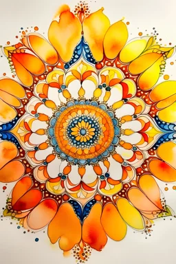 The mandala is orange. watercolor drawing