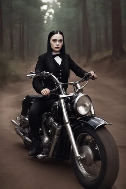 Wednesday Addams on a motorcycle