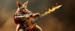 master shaolin cat kangaroo knight jousting with a bubbly guitar