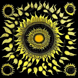 Silkscreen printing sunflower, moon, mandala decoration