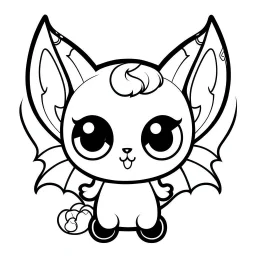 create a 2d black outline, " kawaii kitty with bat wings coloring book for kids", coloring page, low details design, black contour, coloring page design, colorful , card style, coloring page for kids, halloween backgorund,sketch style,