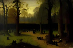 A thicket filled with shadow puppets painted by George Inness